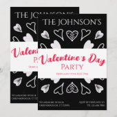 Modern Valentijnsdag Party Hearts Zwart-wit Kaart (Voorkant / Achterkant)