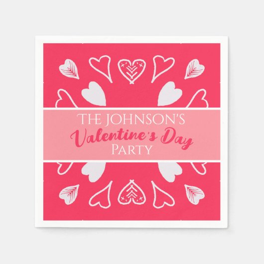 Modern Valentijnsdag Party Roze Servet (Voorkant)