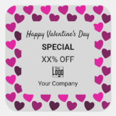 Modern Valentijnsdag Special Red Hearts Grey Vierkante Sticker (Voorkant)