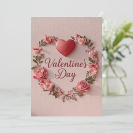 Modern Valentine’s Day Card – Red Heart & Flower Kaart