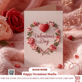 Modern Valentine’s Day Card – Red Heart & Flower Kaart