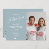 Modern Valentine’s Day Photo Card  Light Blue Gray Bedankkaart (Voorkant / Achterkant)