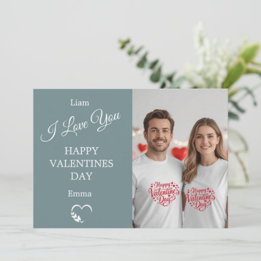 Modern Valentine’s Day Photo Card – Slate Gray Bedankkaart (Staand voorkant)