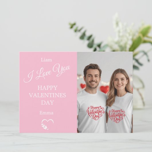 Modern Valentine’s Day Photo Card – Soft Coral Bedankkaart (Staand voorkant)