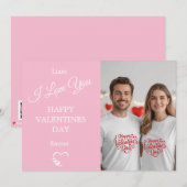 Modern Valentine’s Day Photo Card – Soft Coral Bedankkaart (Voorkant / Achterkant)