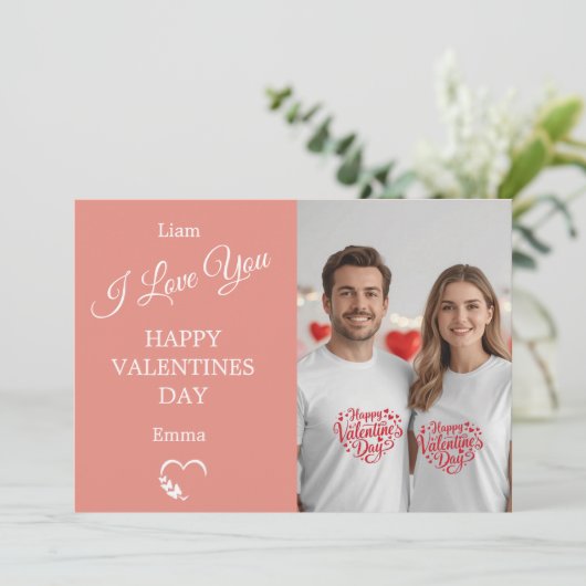 Modern Valentine’s Day Photo Card – Soft Coral Bedankkaart (Staand voorkant)
