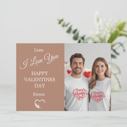 Modern Valentine’s Day Photo Card – Tan Bedankkaart (Staand voorkant)