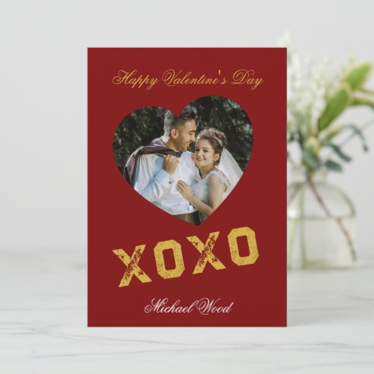 Modern Valentines Day XOXO Love Note Card for Coup Notitiekaartje (Staand voorkant)