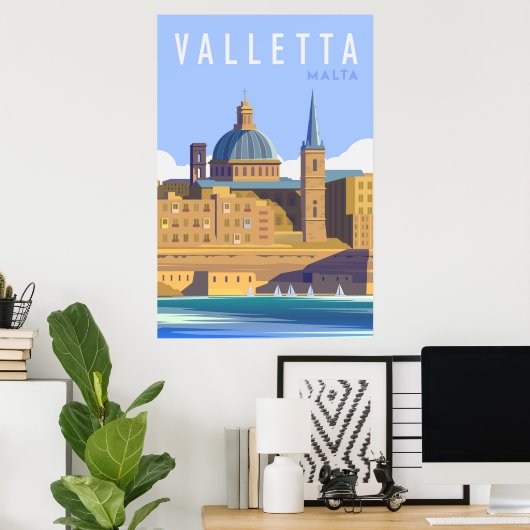 Modern Valletta malta Travel Poster (Thuiskantoor)
