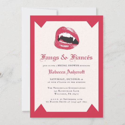 Modern Vampire Fang Halloween Gothic Bridal Shower Kaart (Voorkant)