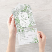 Modern varengroen gebladerte wit geen diner all in one uitnodiging (Afscheurbaar)