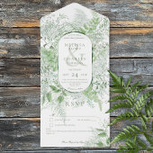 Modern varengroen gebladerte wit geen diner all in one uitnodiging