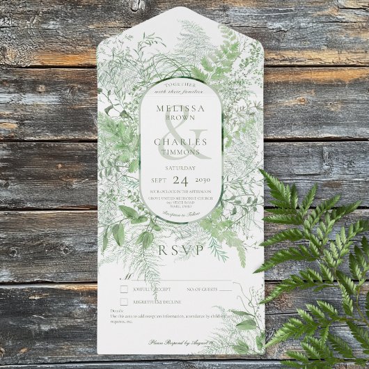 Modern varengroen gebladerte wit geen diner all in one uitnodiging