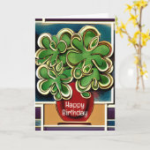 Modern Vase of Shamrocks|Clovers Happy Birthday Kaart (Gele Bloem)