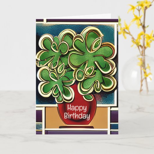 Modern Vase of Shamrocks|Clovers Happy Birthday Kaart (Gele Bloem)
