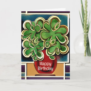 Modern Vase of Shamrocks Clovers Happy Birthday Kaart