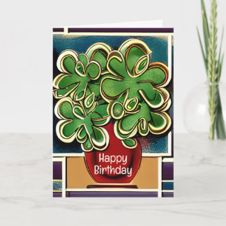Modern Vase of Shamrocks|Clovers Happy Birthday Kaart