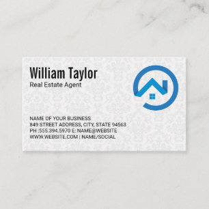 Modern Vastgoed Blauw Logo   Damask Patroon Visitekaartje