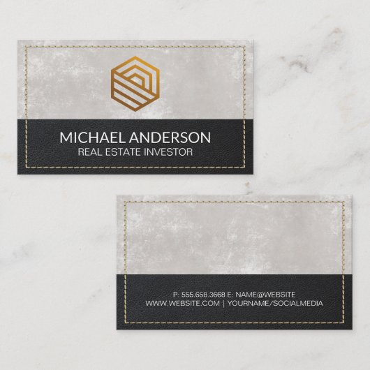 modern vastgoed | gestikt leer visitekaartje (Voorkant / Achterkant)