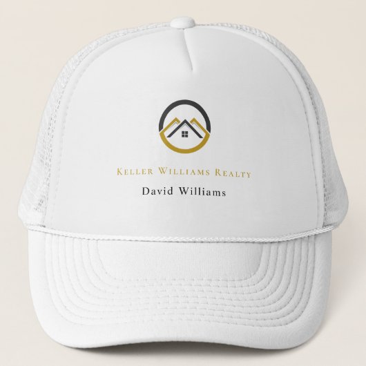 Modern vastgoed wit en goud aangepast logo trucker pet (Voorkant)