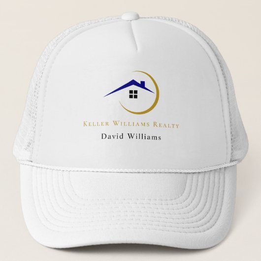 Modern vastgoed wit en gouden aangepast logo  trucker pet (Voorkant)