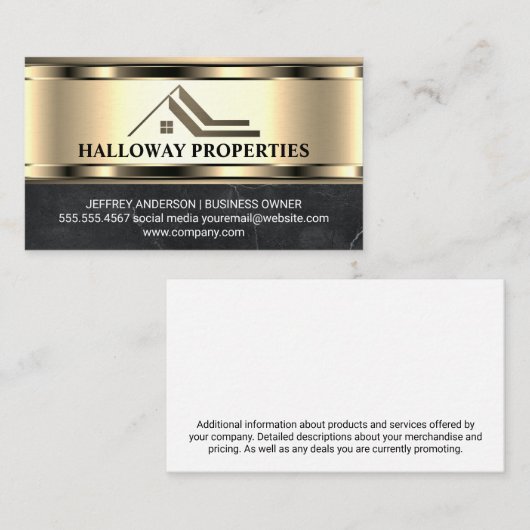 Modern Vastgoedlogo | Goud Metaal  Visitekaartje (Voorkant / Achterkant)
