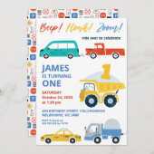 Modern veelkleurig transport 1e verjaardag kaart (Voorkant / Achterkant)