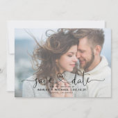 Modern Vellum 2 Photo Heart Script Weddenschap Sav Save The Date (Voorkant)