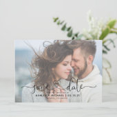 Modern Vellum 2 Photo Heart Script Weddenschap Sav Save The Date (Staand voorkant)