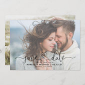 Modern Vellum 2 Photo Heart Script Weddenschap Sav Save The Date (Voorkant / Achterkant)