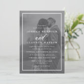 Modern Vellum Black & White Overlay Photo Wedding Kaart (Staand voorkant)