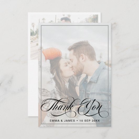 Modern Vellum Cursive Handwriting Weduwfoto Bedankkaart (Voorkant / Achterkant)