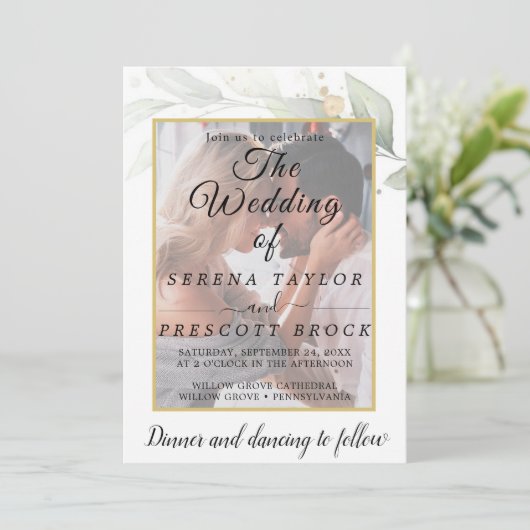 Modern Vellum Overlay Wedding Invitation Kaart (Staand voorkant)