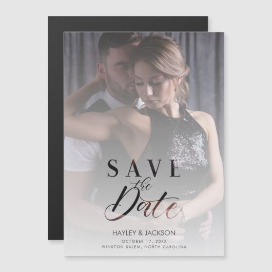 Modern Vellum Transparency Wedding Photo Script Magnetische Uitnodiging (Voorkant / Achterkant)