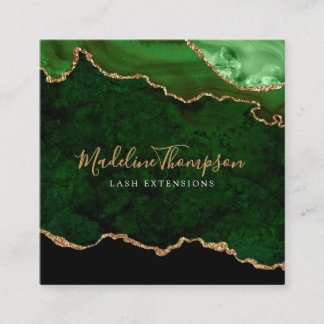 Modern Velvet Green Marble Agate Geode Square Vierkante Visitekaartje