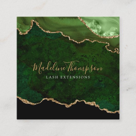 Modern Velvet Green Marble Agate Geode Square Vierkante Visitekaartje (Voorkant)