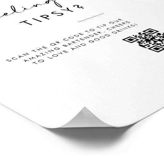 Modern Venmo Tip Uw Bartender Trouwbord Poster (Hoek)