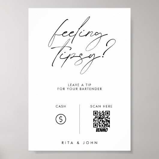 Modern Venmo Tip Uw Bartender Trouwbord Poster (Voorkant)