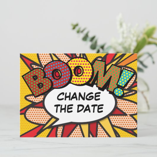 Modern Verander De Datum Leuk Stripboek Save The Date (Staand voorkant)