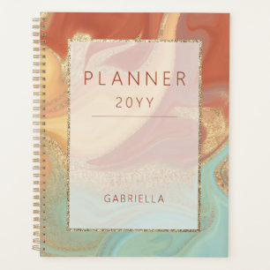 Modern verbrand Oranje Cream Aqua & Gold Abstract Planner