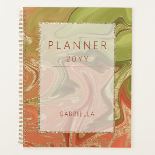 Modern verbrand Oranje Groen & Gold Abstract Planner