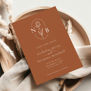 Modern Verbrand Oranje Trouw Monogram Minimalistis Save The Date