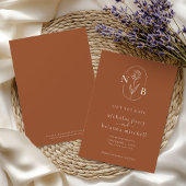 Modern Verbrand Oranje Trouw Monogram Minimalistis Save The Date