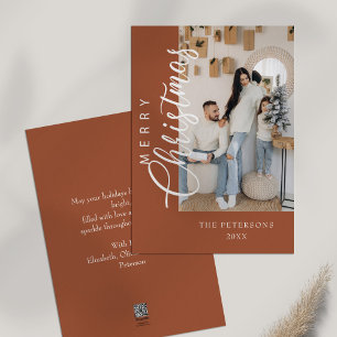 Modern Verbrande Oranje Foto Kerstmis Groet Feestdagenkaart