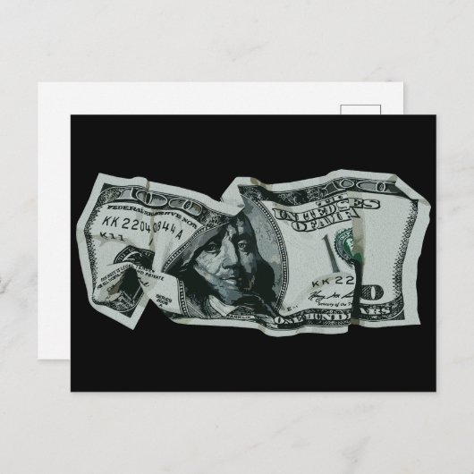Modern Verfrommeld $100 Bill Design Briefkaart (Voorkant / Achterkant)