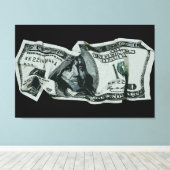 Modern Verfrommeld $100 Bill Design Canvas Afdruk (Insitu (Houten vloer))