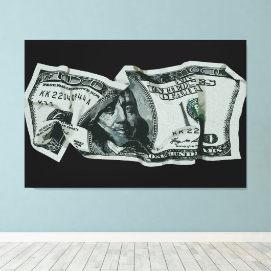 Modern Verfrommeld $100 Bill Design Canvas Afdruk (Insitu (Houten vloer))
