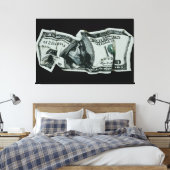 Modern Verfrommeld $100 Bill Design Canvas Afdruk (Insitu (Slaapkamer))