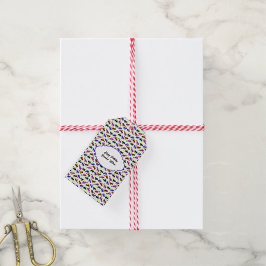 Modern Verjaardag Pixel Auto Naadloos Patroon Cadeaulabel (Met Touw)