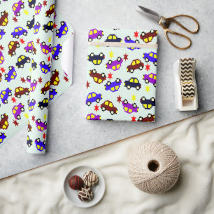 Modern Verjaardag Pixel Auto Naadloos Patroon Cadeaupapier